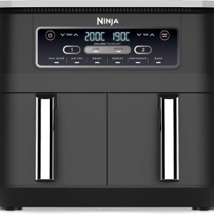 Ninja Foodi Dual Zone Digital Air Fryer, 2 Drawers, 7.6L, 6-in-1, Uses No Oil, Air Fry, Max Crisp, Roast, Bake, Reheat, Dehydrate, Cooks 4-6 Portions, Non-Stick, Dishwasher Safe Baskets, Black AF300ME