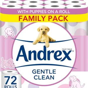 Andrex Gentle Clean Toilet Rolls – 72 Toilet Roll Pack – Bulk Buy Toilet Rolls – Gentle and Soft on Your Family’s Skin – Dermatologically Tested