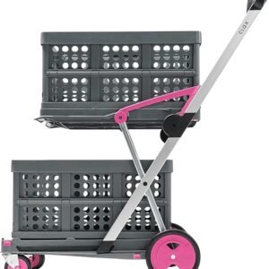 CLAX® The Original | Made in Germany | Multi Use Functional Collapsible Carts | Mobile Folding Trolley | Storage Cart Wagon | Shopping Cart with 2 Storage Crates (Pink)